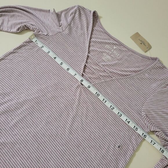 American Eagle Outfitters Soft & Sexy Long Bell Sleeve V-Neck Mini Stripe Top - Picture 5 of 11